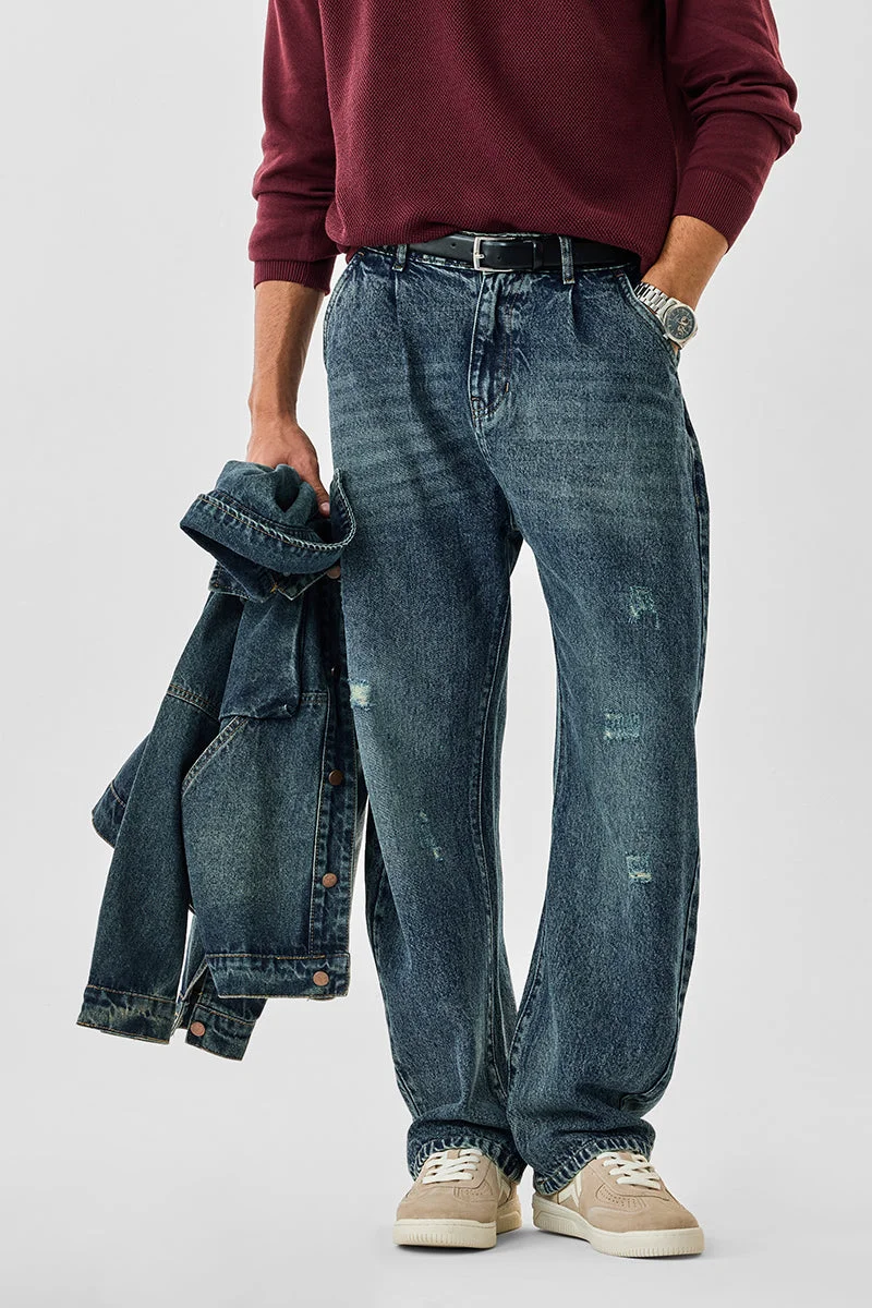 سنيتش Light Distressed Baggy Jeans